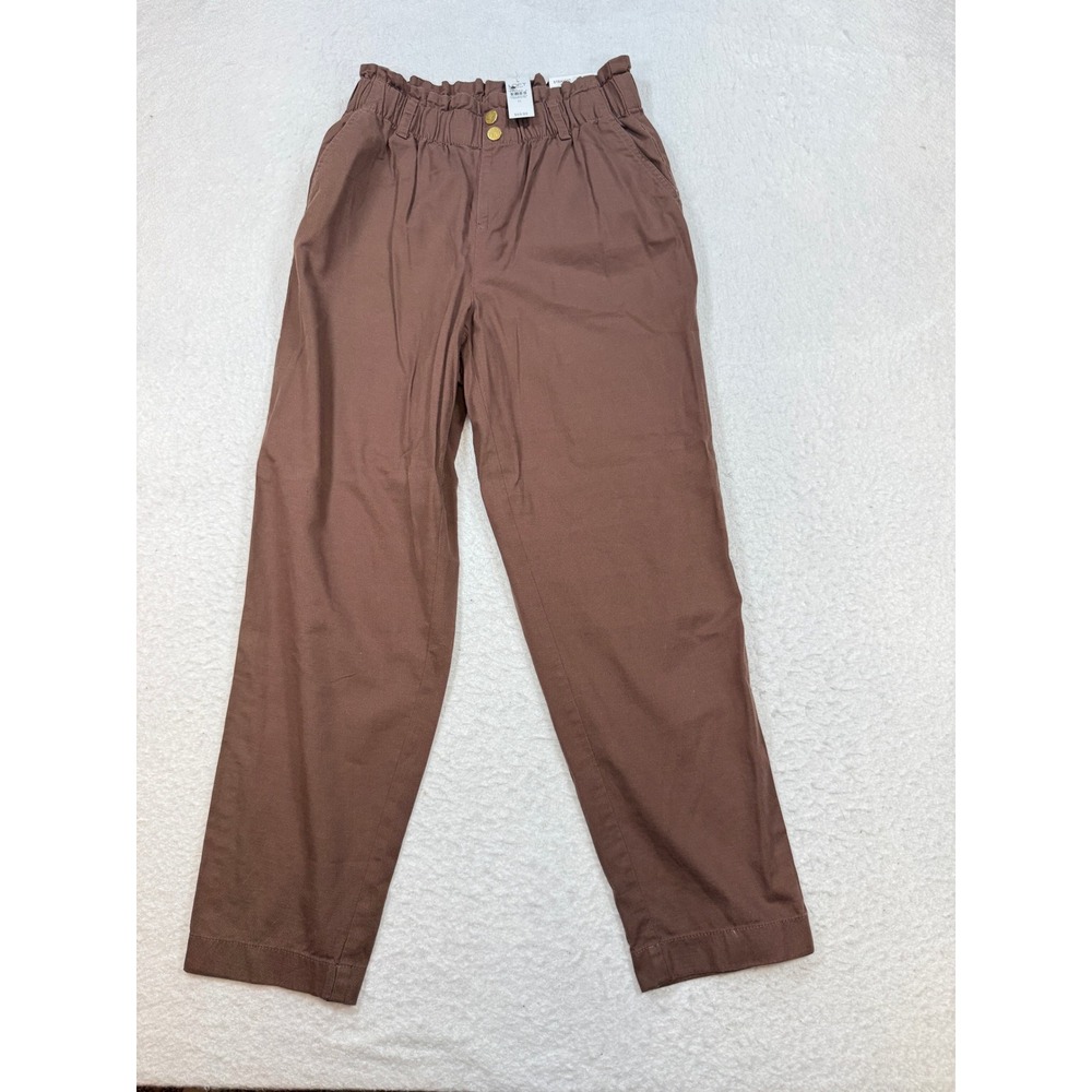 Loft Outlet Womens High Rise Straight Leg Pants Brown Paperbag Waist Size M NEW